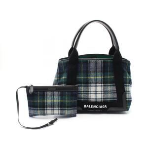 Balenciaga Navy Blue Cabas Tote Bag Wool Leather Green Black Multicolor